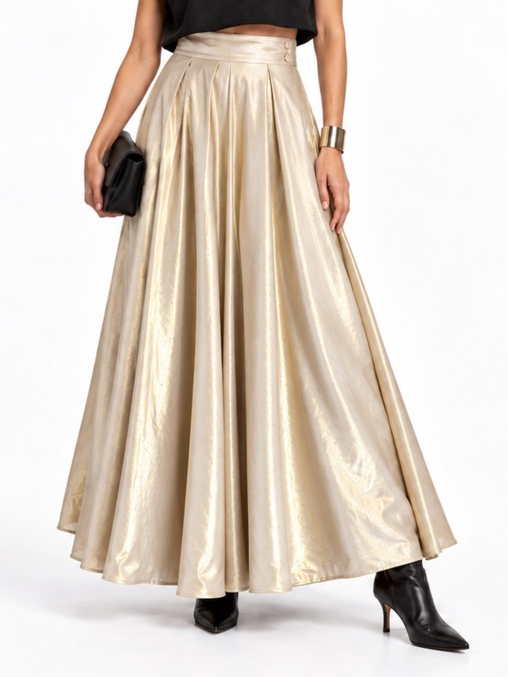 Vintage Studio J Maxi Skirt Champagne Gold Pleated sz 6 Small 27” Waist
